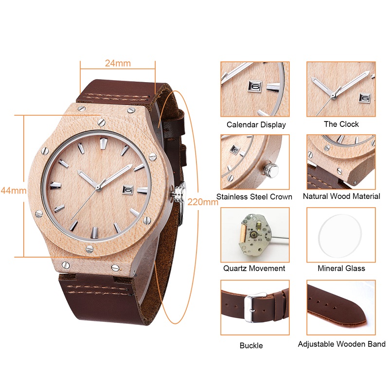Natura din lemn ceas bărbat analogic cuarț din curea din piele de moda roman cebră ceas pentru bărbați modern ceas rece