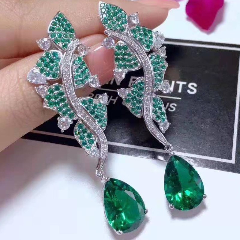 925 STERLING SCURTĂ SEMPLICĂ EMERALD LEAF CUBIC ZIRCONIA PENTRU FEMEI PERICULUI