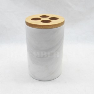 Marmura alba cu piese din lemn set accesorii baie