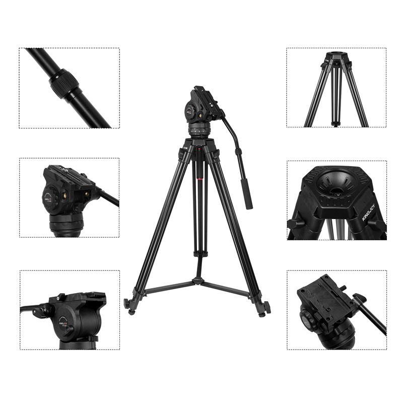 KINGJOY trepied video profesional profesional cu 3 secțiuni VT-2100L cu cap de amortizare fluidă VT-3550 pentru cameră video