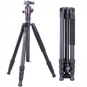 Kit King Tripod Travel, trepied pentru camere video din aluminiu cu cap de tracțiune cu lichid, coloană centrală, unghi unghi reglabil, compatibil cu fotografierea video Canon Nikon DSLR