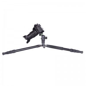 Kit King Tripod Travel, trepied pentru camere video din aluminiu cu cap de tracțiune cu lichid, coloană centrală, unghi unghi reglabil, compatibil cu fotografierea video Canon Nikon DSLR