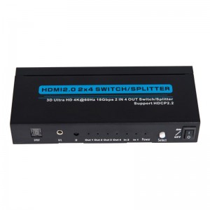 V2.0 HDMI 2x4 Switch \/ Splitter Support 3D Ultra HD 4Kx2K @ 60Hz HDCP2.2
