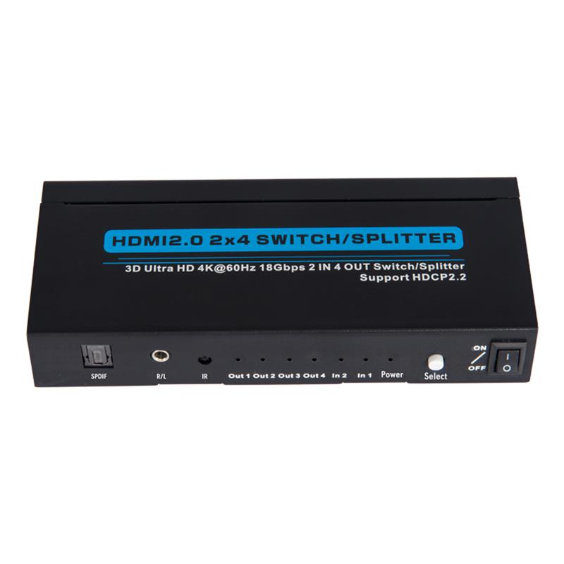V2.0 HDMI 2x4 Switch / Splitter Support 3D Ultra HD 4Kx2K @ 60Hz HDCP2.2