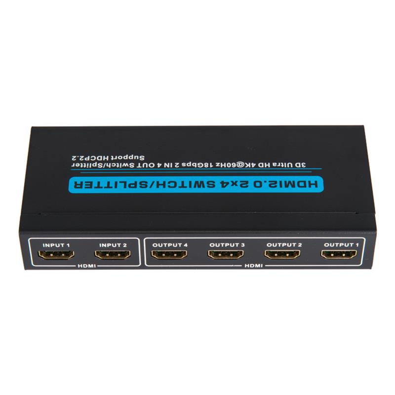 V2.0 HDMI 2x4 Switch / Splitter Support 3D Ultra HD 4Kx2K @ 60Hz HDCP2.2