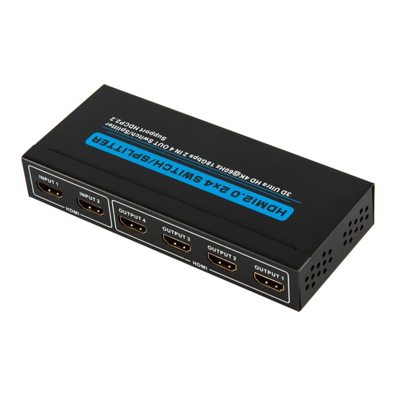 V2.0 HDMI 2x4 Switch / Splitter Support 3D Ultra HD 4Kx2K @ 60Hz HDCP2.2