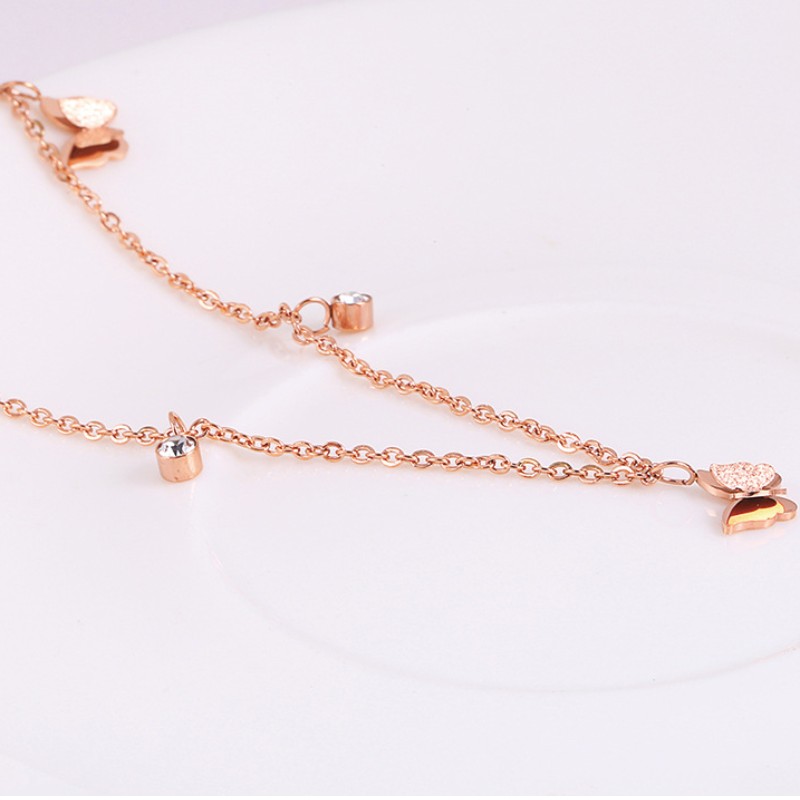 Colier dublu fluture pandantiv din zirconiu cubic pentru femei 14k aur 925 argint sterilizat 18k aur roz