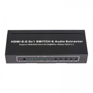 V2.0 HDMI 3x1 Switcher și Extractor audio Suport ARC Ultra HD 4Kx2K @ 60Hz HDCP2.2 18 Gbps