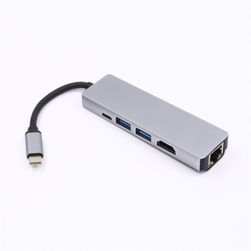 USB 5-in-1 tip C la HDMI + LAN (1000M) + USB 3.0x2 + tip C hub adaptor