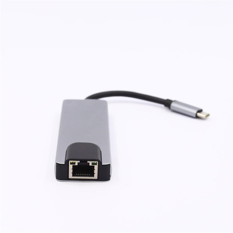 USB 5-in-1 tip C la HDMI + LAN (1000M) + USB 3.0x2 + tip C hub adaptor
