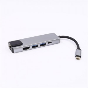 USB 5-in-1 tip C la HDMI + LAN (1000M) + USB 3.0x2 + tip C hub adaptor