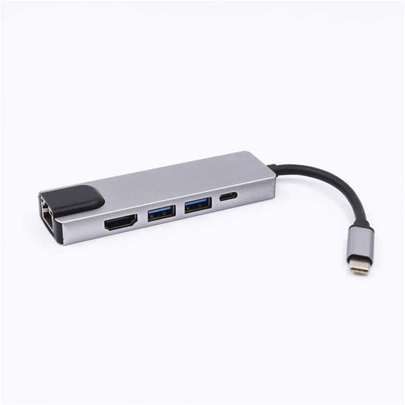 USB 5-in-1 tip C la HDMI + LAN (1000M) + USB 3.0x2 + tip C hub adaptor