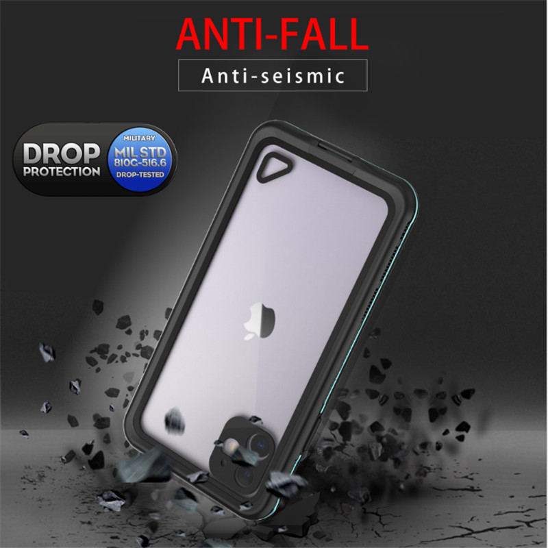 Carcasă de telefon rezistentă la apă pentru înot Iphone 11 carcasă de protecție pentru carcasă pro max (negru) cu capac din spate transparent