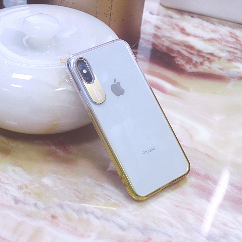 Carcasă de telefon mobil pentru iPhone X / XS, care se schimbă treptat, cu culoare de protecție pentru camere metalice