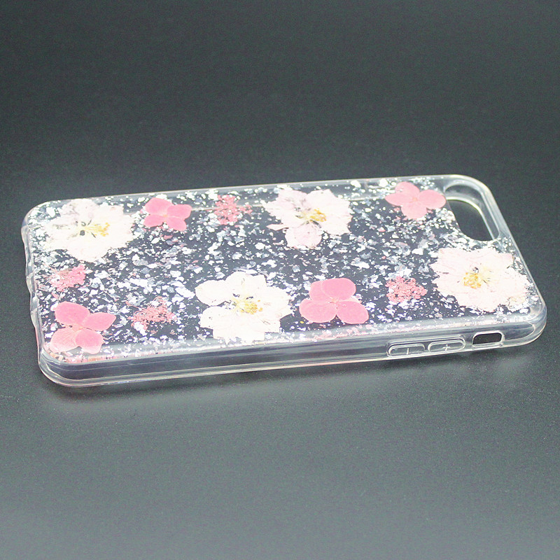 Carcasă de telefon mobil TPU + PC glittery drop cu flori interioare realizate manual pentru iPhone 6 Plus / 7 Plus / 8 Plus