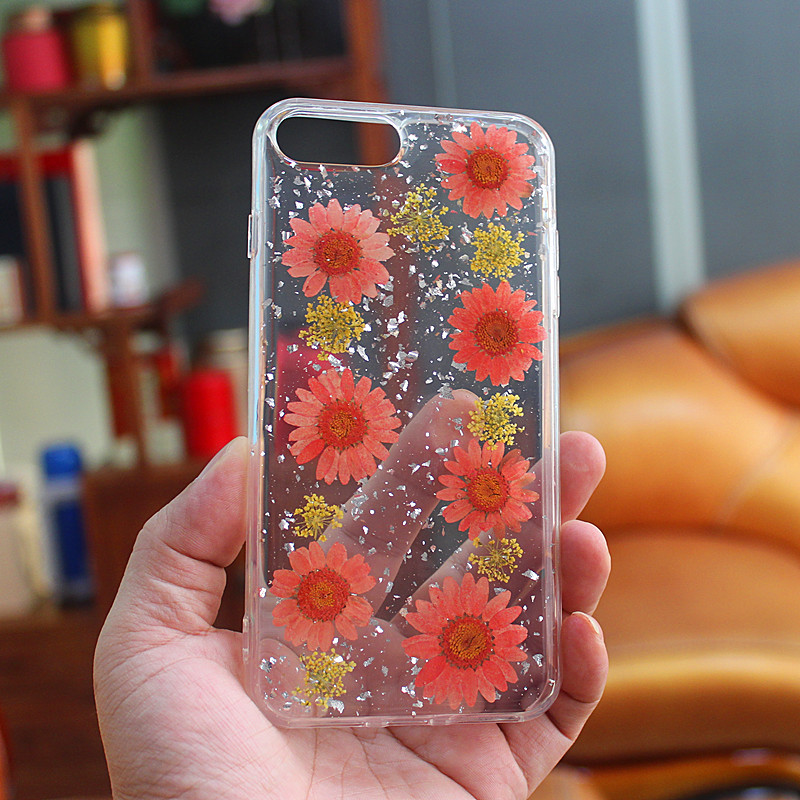 Carcasă de telefon mobil TPU + PC glittery drop cu flori interioare realizate manual pentru iPhone 6 Plus / 7 Plus / 8 Plus
