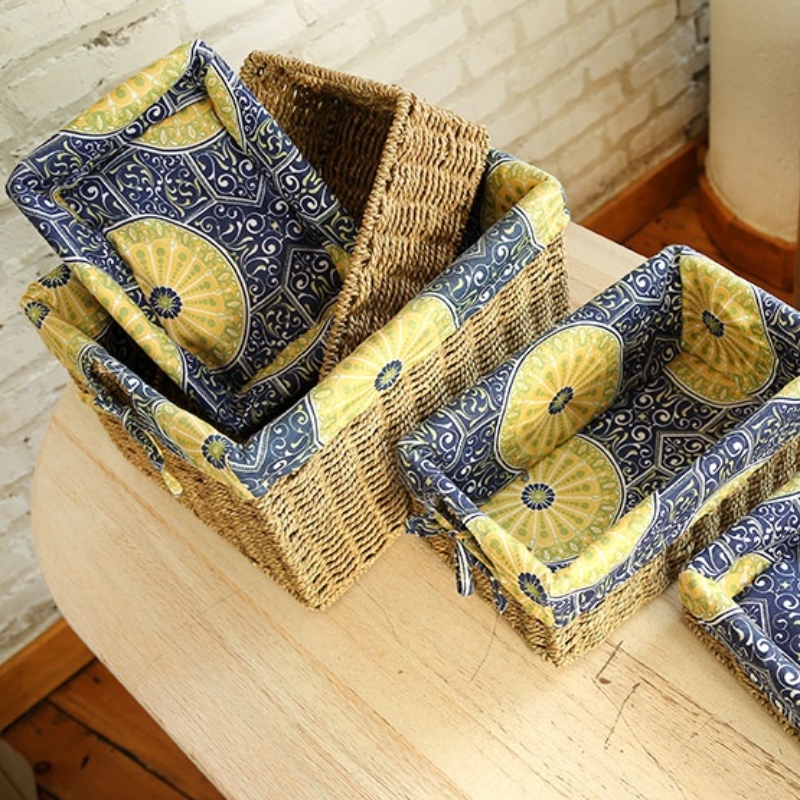 Coș de depozitare dormitor Seagrass cu căptușeală