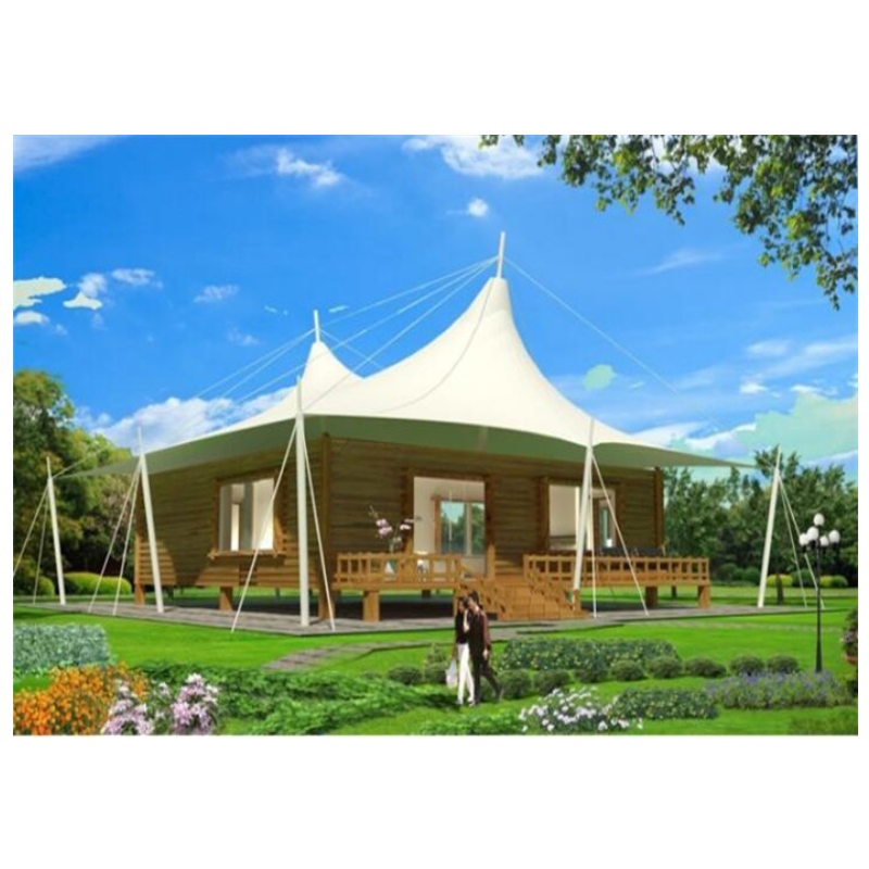 Vânzare fierbinte Case prefabricate PVDF / PTFE Material textil Tabără de sticlă Perete hotel Hotel Corturi glamping pentru Jungle Resort