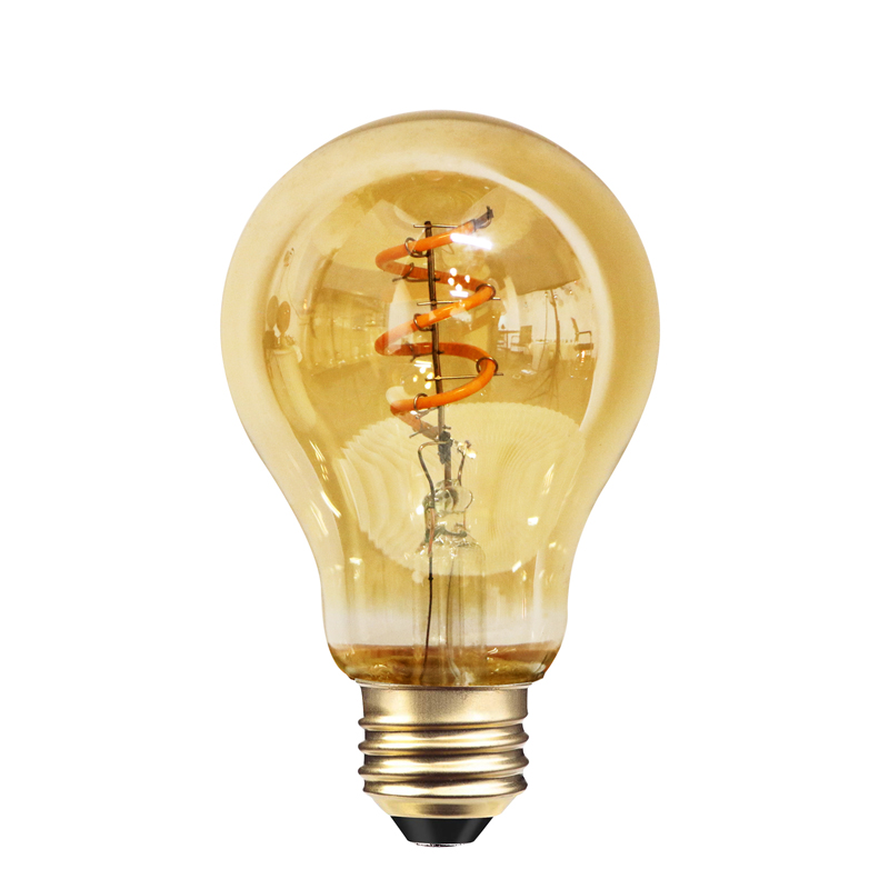 A60 Culoare ambră învelitoare de sticlă 3.5w lumină spiral ă cu filament