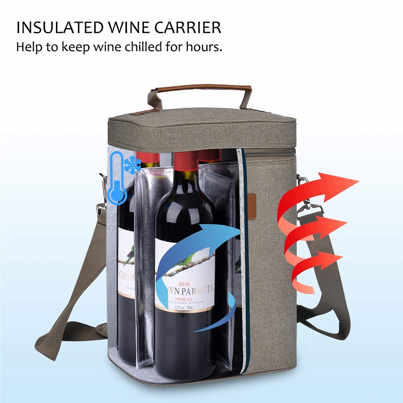 SGC31 Portabil 4 sticle portabil vin portbagă cu folie de aluminiu impermeabil Tote Picnic Bag pentru prânz Picnic pentru exterior Protecție de vin Saci pentru sticle