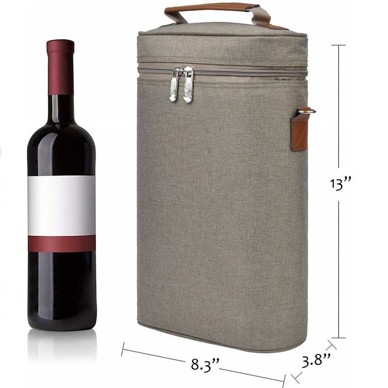 SGC32 Geantă izolată personalizată pentru vinuri de picnic, geantă de vin, mâner captusit Geantă de vin cu 2 sticle cu curea de umăr reglabilă