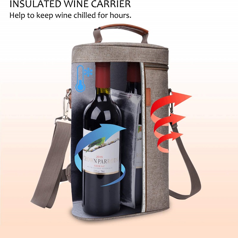 SGC32 Geantă izolată personalizată pentru vinuri de picnic, geantă de vin, mâner captusit Geantă de vin cu 2 sticle cu curea de umăr reglabilă
