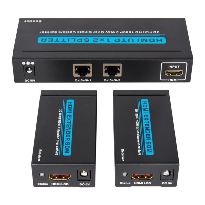 2 porturi UTP HDMI 1x2 Splitter over Cat5e / 6 Single cu 2 receptoare de până la 60m
