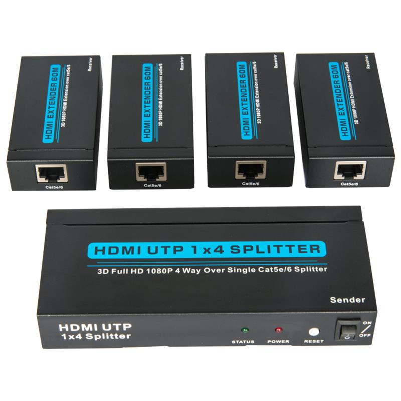 4 porturi HDMI UTP 1x4 Splitter over Cat5e single / 6 Cu 4 receptoare de până la 60m
