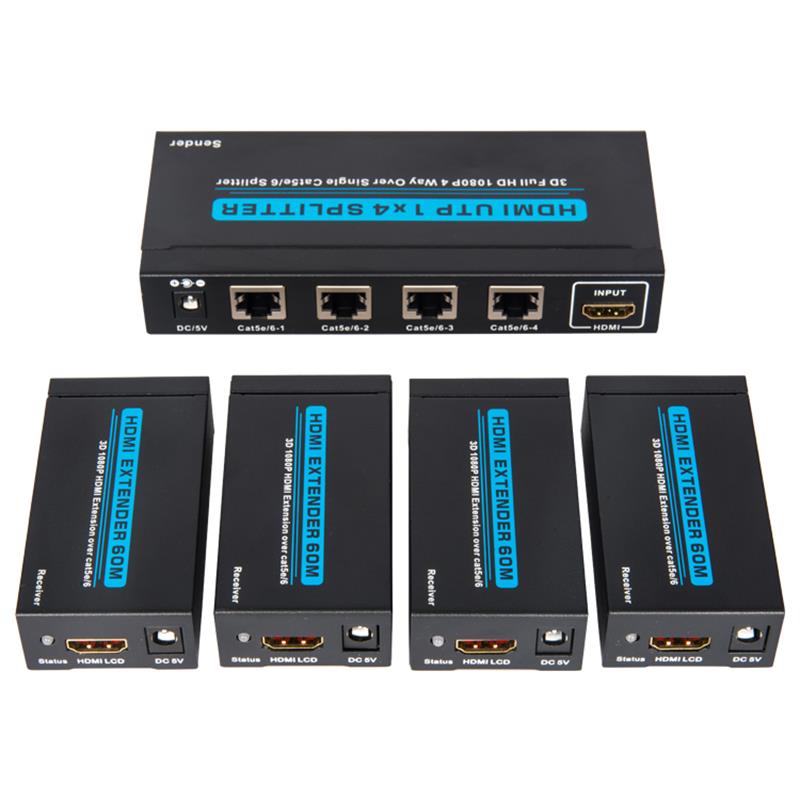 4 porturi HDMI UTP 1x4 Splitter over Cat5e single / 6 Cu 4 receptoare de până la 60m
