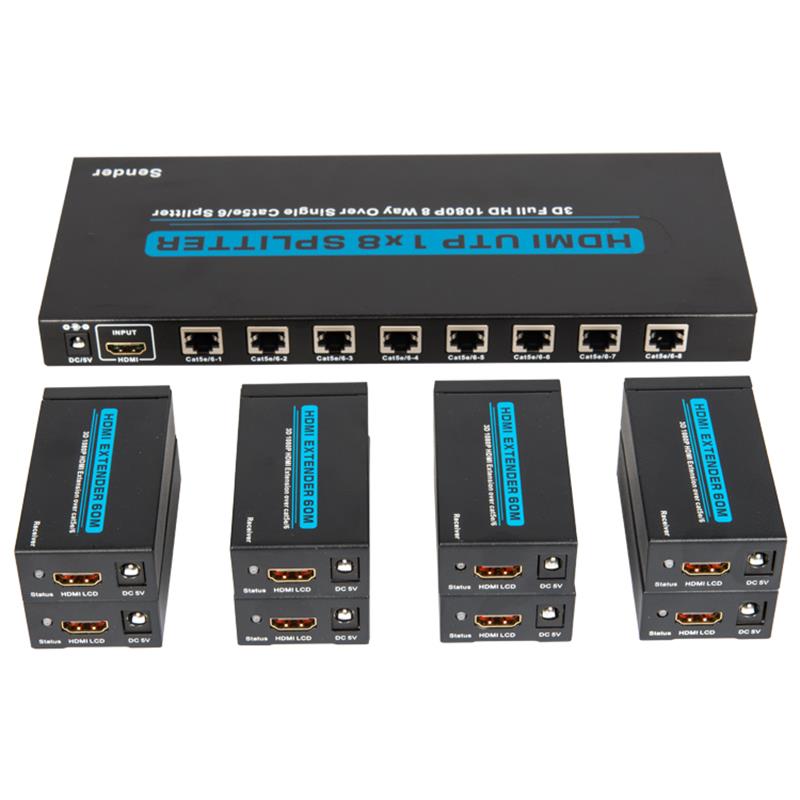 8 porturi HDMI UTP 1x8 Splitter over Cat5e Single / 6 Cu 8 receptoare de până la 60m