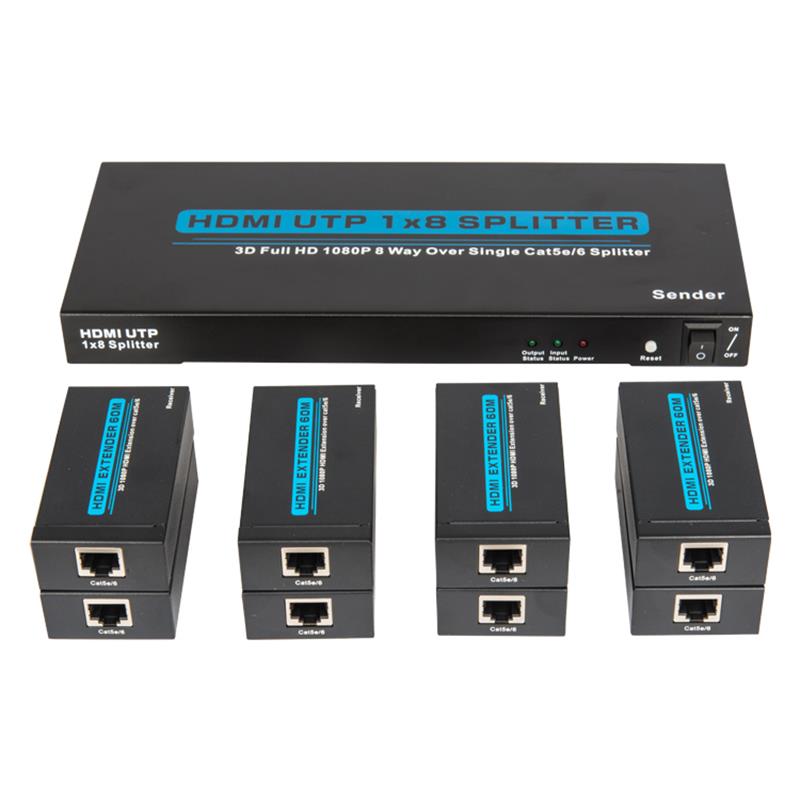 8 porturi HDMI UTP 1x8 Splitter over Cat5e Single / 6 Cu 8 receptoare de până la 60m