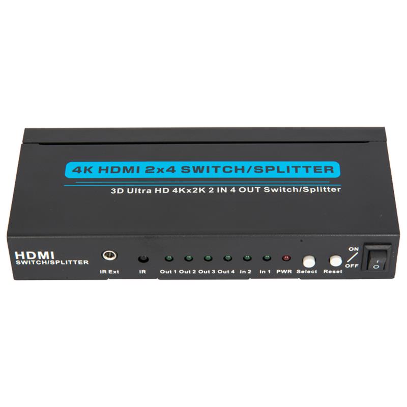 4K / 30Hz HDMI 2x4 Switcher / Splitter Support 3D Ultra HD 4Kx2K / 30Hz