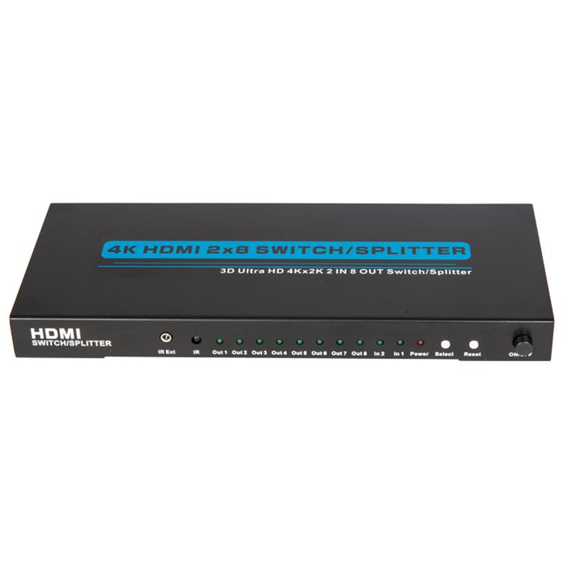 4K / 30Hz HDMI 2x8 Switcher / Splitter Support 3D Ultra HD 4Kx2K / 30Hz