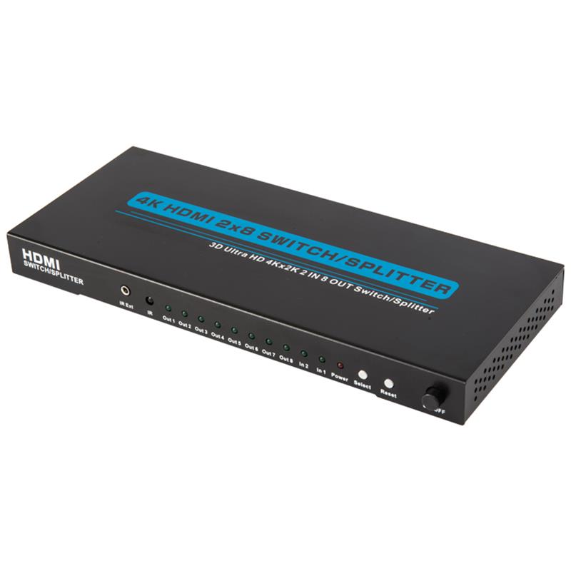 4K / 30Hz HDMI 2x8 Switcher / Splitter Support 3D Ultra HD 4Kx2K / 30Hz