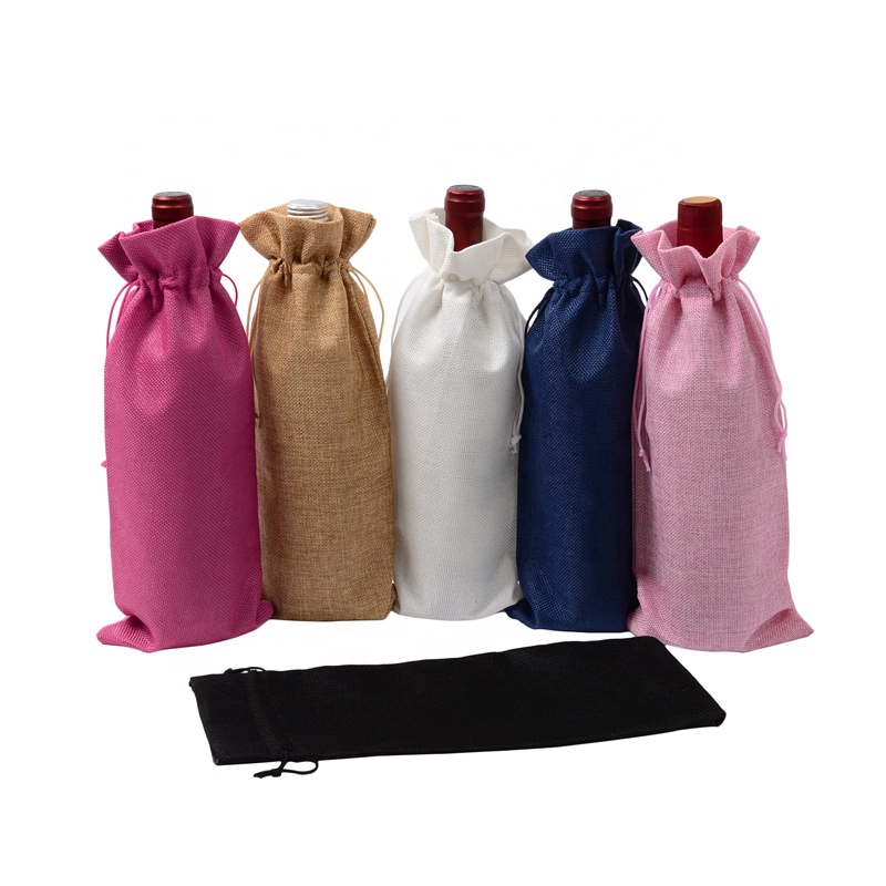 SGS53 Jute Rustic Burlap Vin Baguri drawstring Sticlă de vin acoperă balsam de sticle de ambalaj cadou de vin
