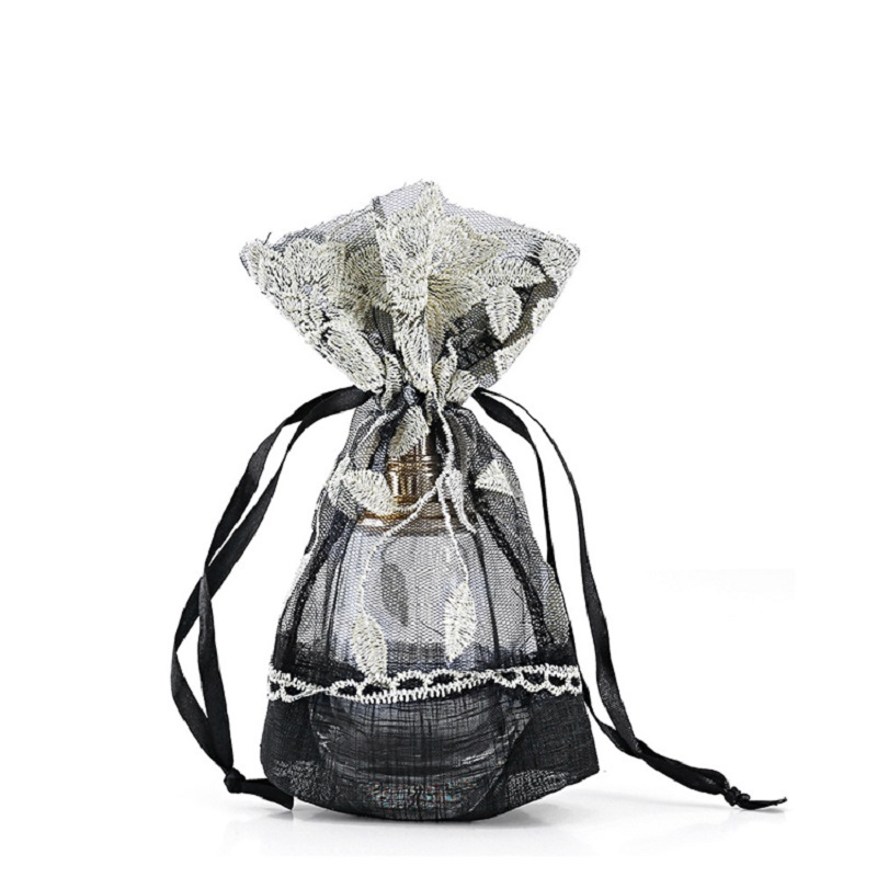 SGS58 Negru Organza Husa Pentru Bijuterii Cosmetice Promotionale Ambalare Geanta Cadou Drawstring Geanta Organza