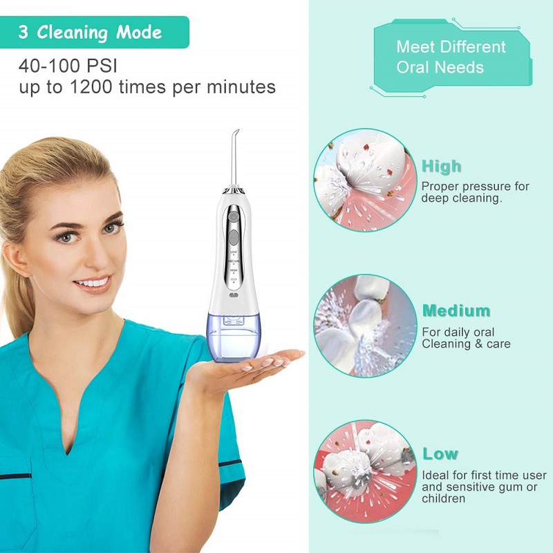 H2ofloss Water Flosser Profesional Irrigator oral dentar fără fir - Portabil și reîncărcabil IPX7 Cu apă impermeabilă pentru curățarea dinților, rezervor de acasă de 300 ml și călătorie (HF-5)