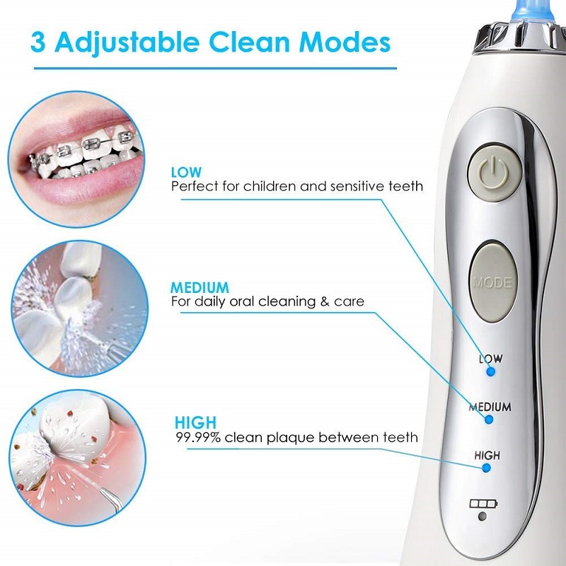 H2ofloss Water Flosser Profesional Irrigator oral dentar fără fir - Portabil și reîncărcabil IPX7 Cu apă impermeabilă pentru curățarea dinților, rezervor de acasă de 300 ml și călătorie (HF-5)