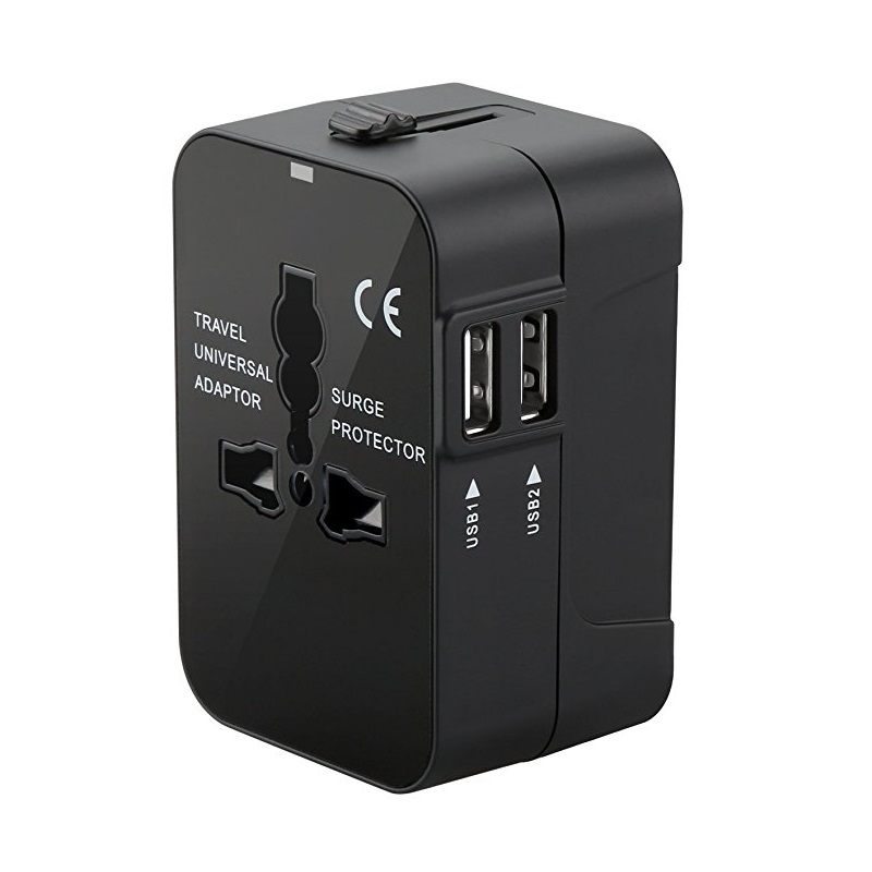 RRTRAVEL International Universal All in One Adapter de călătorie la nivel mondial Încărcător de perete Adaptor de alimentare cu curent alternativ cu porturi de încărcare USB duble pentru SUA EU Marea Britanie AUS Laptop european pentru telefon mobil