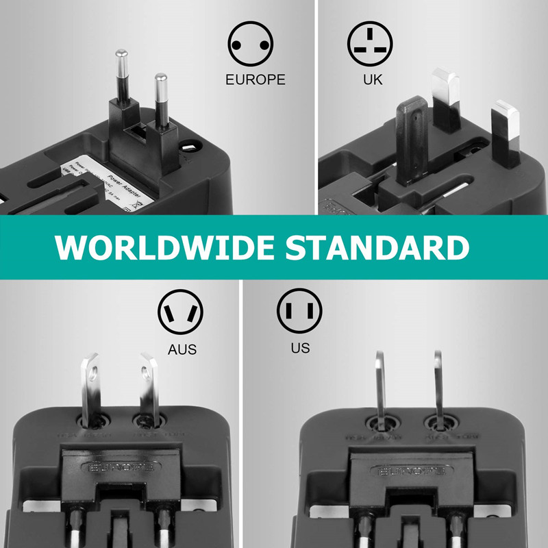 RRTRAVEL International Universal All in One Adapter de călătorie la nivel mondial Încărcător de perete Adaptor de alimentare cu curent alternativ cu porturi de încărcare USB duble pentru SUA EU Marea Britanie AUS Laptop european pentru telefon mobil