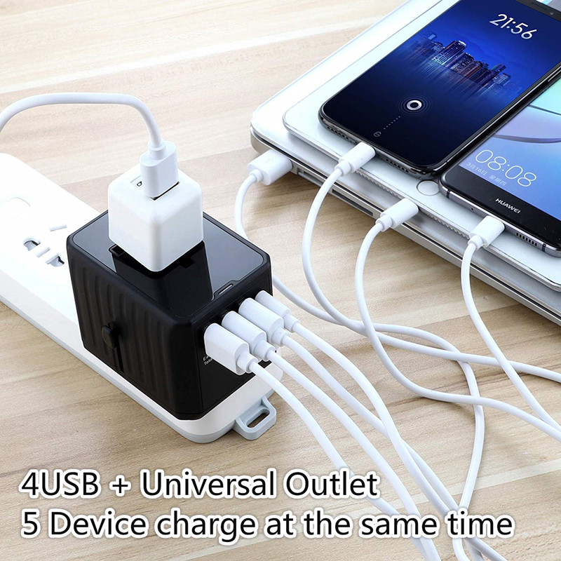 RRRTRAVEL Universal Travel Adaptor, International Power Adaptor, Worldwide Plug Adaptor cu 4 USB Porti, High Speed 4.5A Wall Charger, Toate în One AC Socket pentru SUA UK AUS Europe Asia Phone Laptop