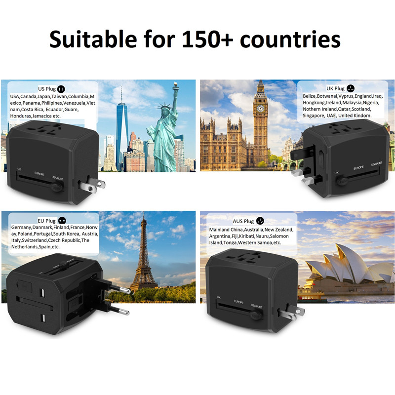 Adaptor universal de călătorie RRTRAVEL, adaptor de alimentare internațional all-in-one cu USB 4A 3, adaptor european de încărcare pentru încărcător de perete adaptor pentru Marea Britanie, UE, AU, Asia, acoperă 150 + țări