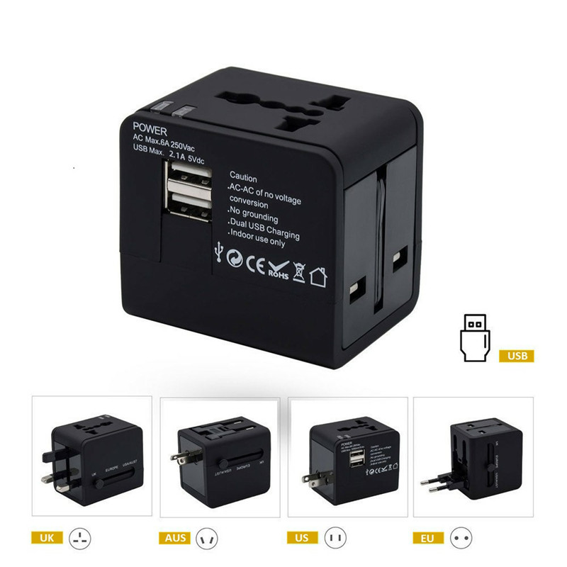 RRRTRAVEL cel mai bun cadou de călătorie adaptor universal de călătorie cu 2 usb ASS US UE UK plug toate într-un adaptor