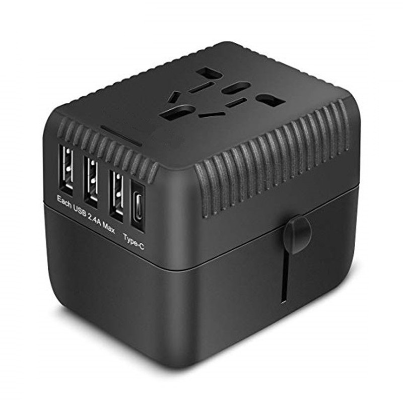 RRRTRAVEL Universal Travel Adaptor Universal, All in One International Power Adaptor with 3 USB +1 Type-C Charging Ports, European Plug Adaptor, AC Outlet Plug Adaptor for European, US, UK, AU 160+ Lands