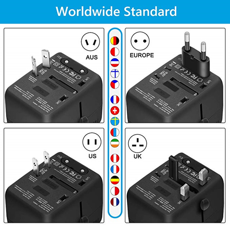 RRRTRAVEL Universal Travel Adaptor Universal, All in One International Power Adaptor with 3 USB +1 Type-C Charging Ports, European Plug Adaptor, AC Outlet Plug Adaptor for European, US, UK, AU 160+ Lands