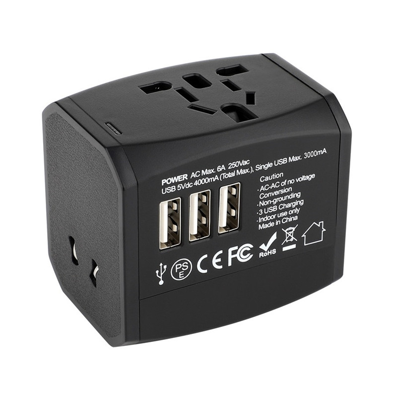 Adaptor universal de călătorie RRTRAVEL, adaptor de alimentare internațional all-in-one cu USB 4A 3, adaptor european de încărcare pentru încărcător de perete adaptor pentru Marea Britanie, UE, AU, Asia, acoperă 150 + țări