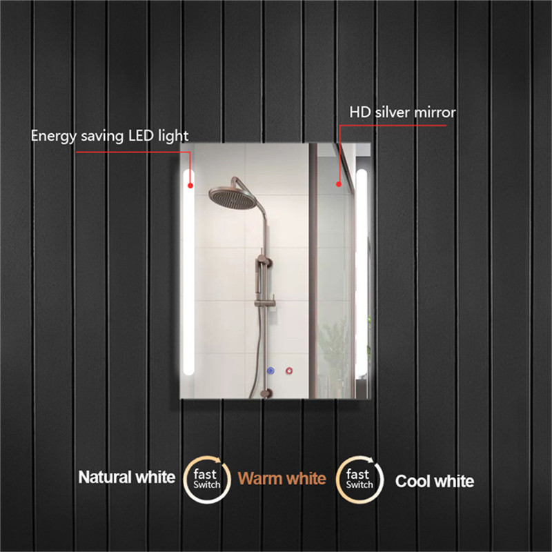 Heat Fog Free Wall Montat Baia LED Mirror cu trei culori Lumina pentru Accesorii de baie