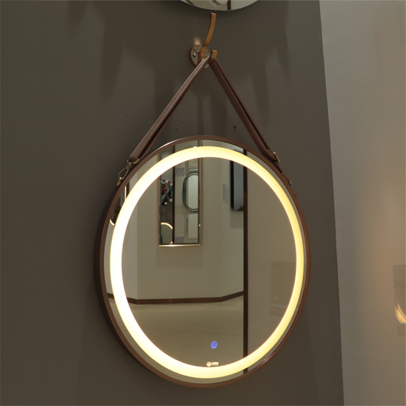 Living Room Salon Decorative Aluminum cadru rotund Mirror cu PU Strap