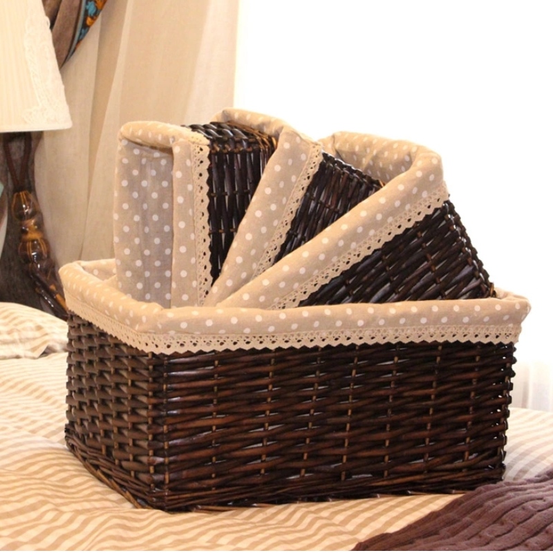 Set de 3 coșuri de răchită