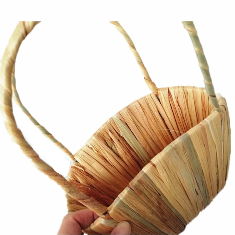 Coș floral cu paie cu mâner